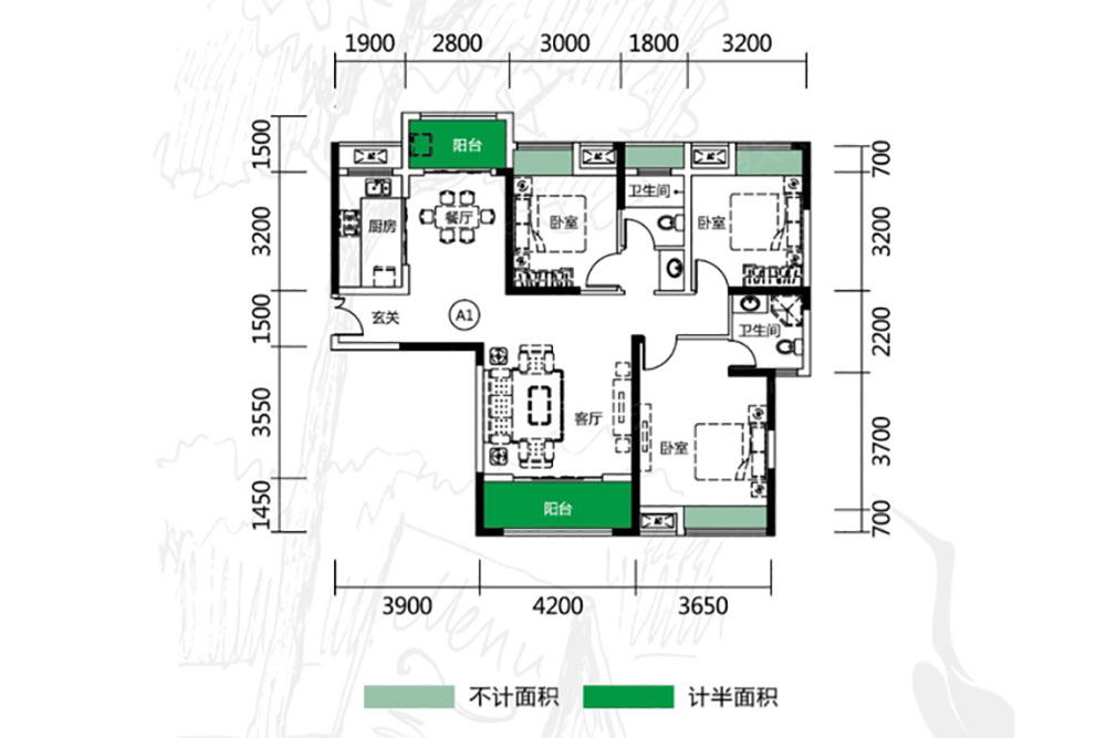 建面约120㎡户型