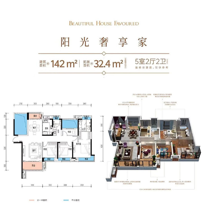 建面约142㎡户型