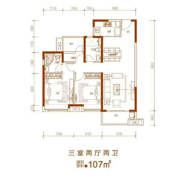 建面约107㎡户型